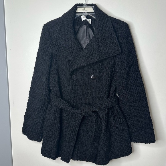 Calvin Klein Wool Knit Pea Coat Belt Warm Pockets Collar size 12p - Picture 1 of 12